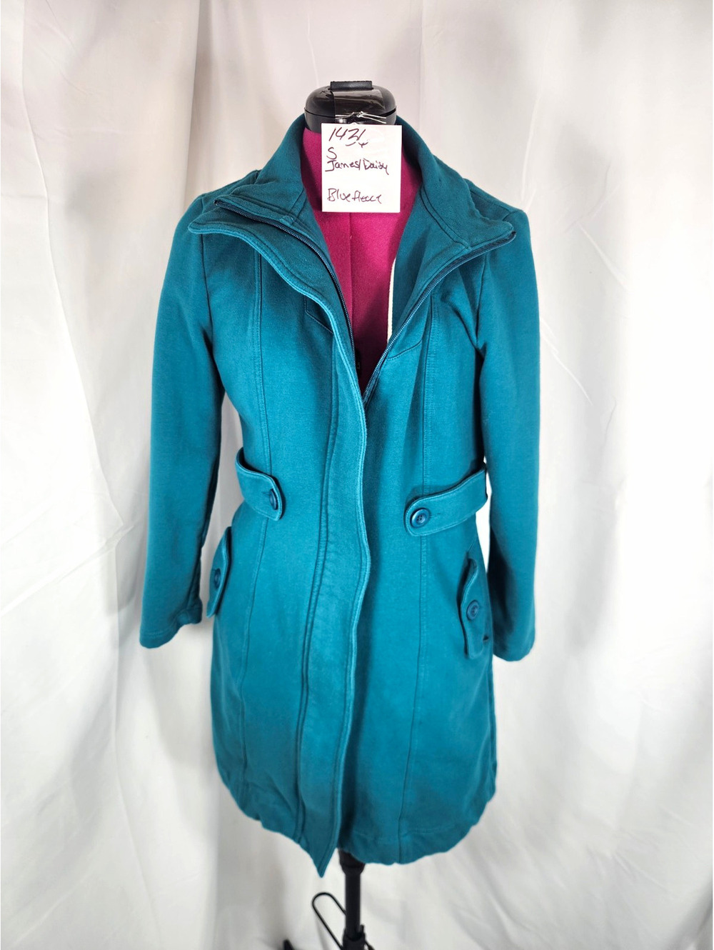 James Daisy Teal Blue Fleece Mid-Length Jacket Coat Women’s Size Small